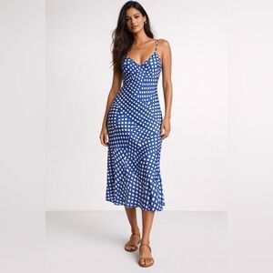 Corey Lynn Calter Blue and White V Neck Midi Dress